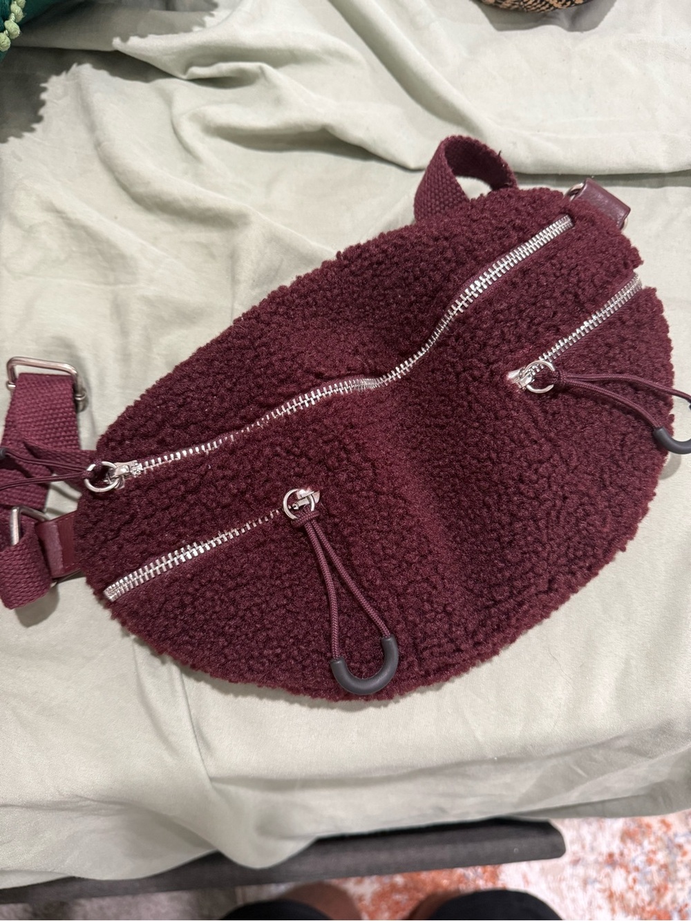 Burgundy Sherpa Crossbody Belt Bag
